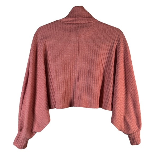 Forever 21 Women's S Pink Ribbed Mock Neck Batwing Cropped‎ Sweater Minimalist - Picture 2 of 6